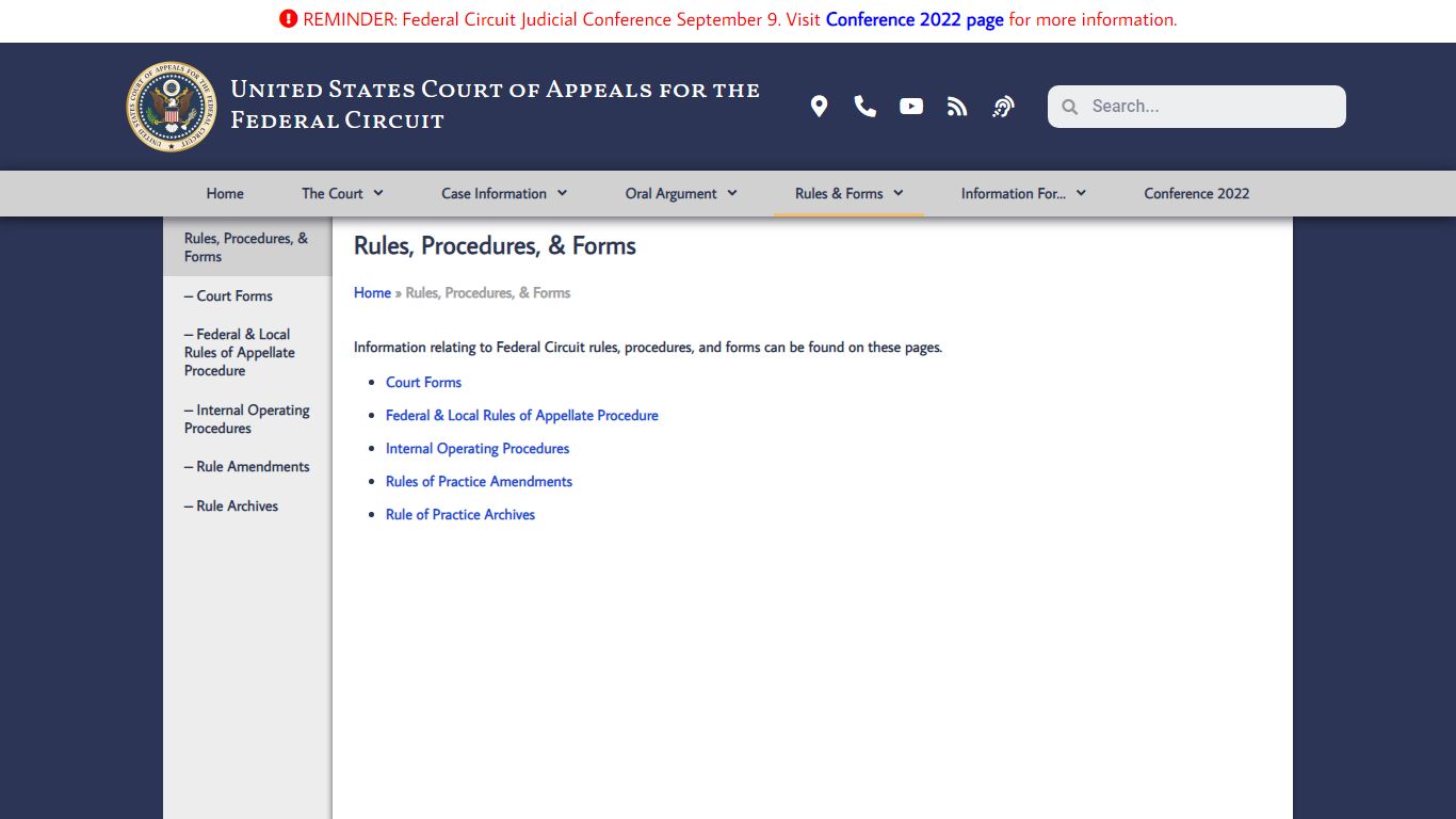 Rules, Procedures, & Forms - U.S. Court of Appeals for the Federal Circuit