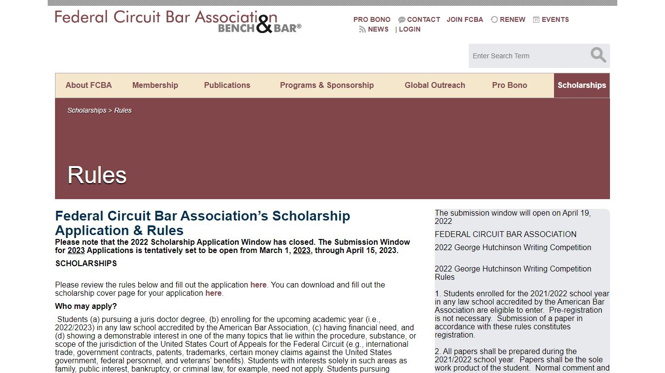 Federal Circuit Bar Association > Scholarships > Rules